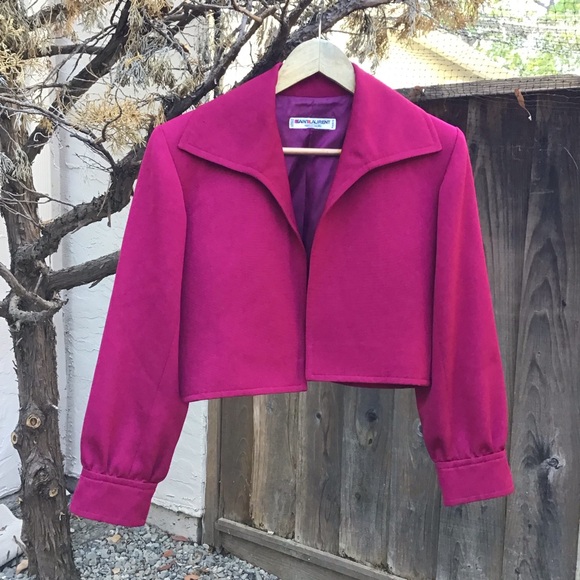 Vintage Saint Laurent Rive Gauche Paris Cropped Jacket Fuchsia Pink Wool France